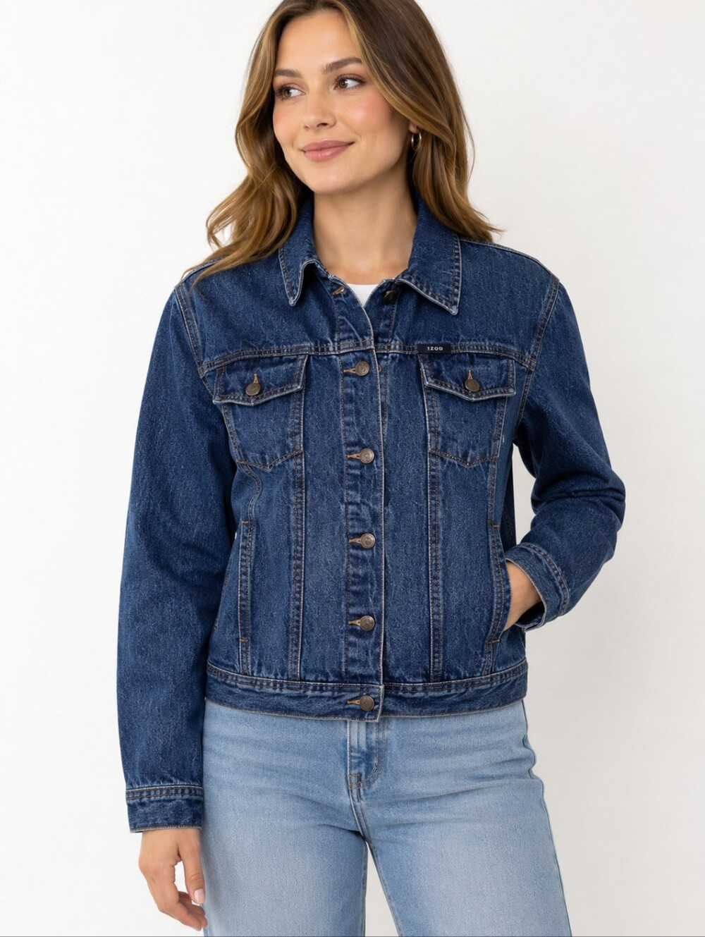 VTG IZOD 1990s Western Truckers Blue Denim Jean Jacket
